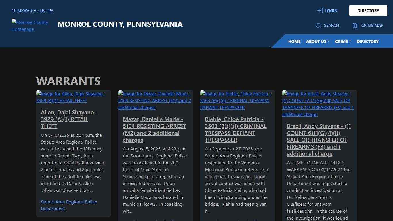 Warrants for Monroe County, Pennsylvania CRIMEWATCH