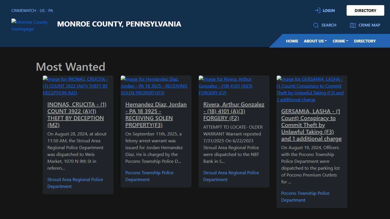 Most Wanted for Monroe County, Pennsylvania CRIMEWATCH