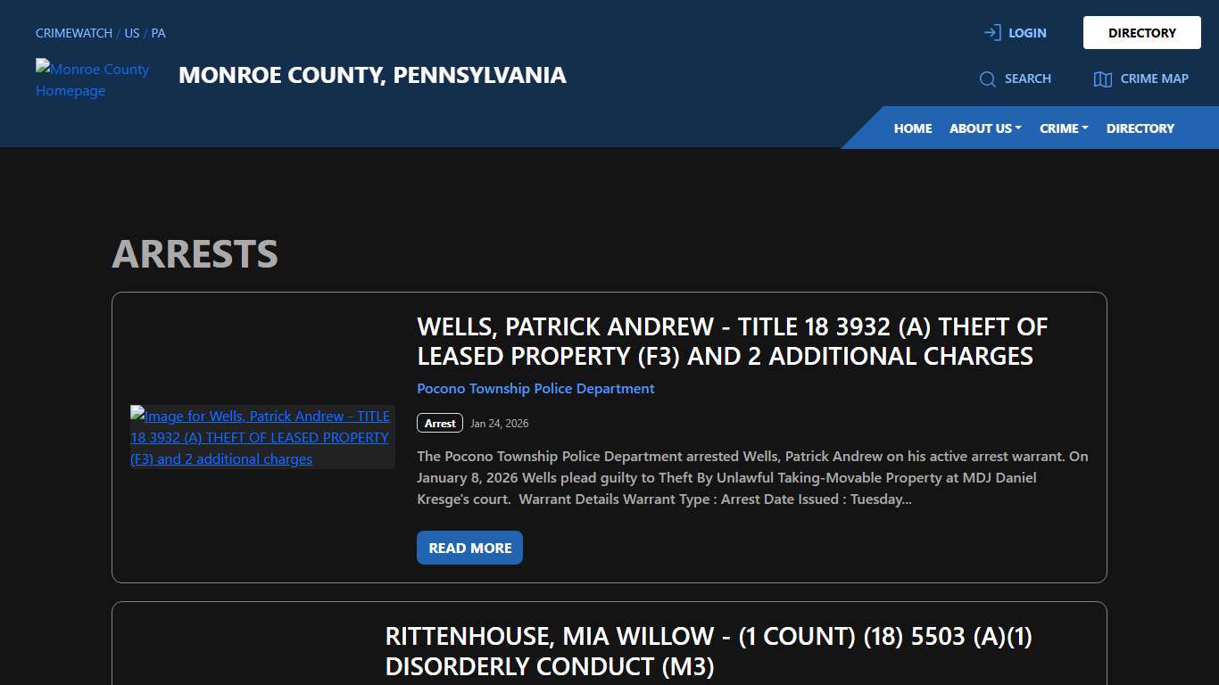Arrests for Monroe County, Pennsylvania CRIMEWATCH